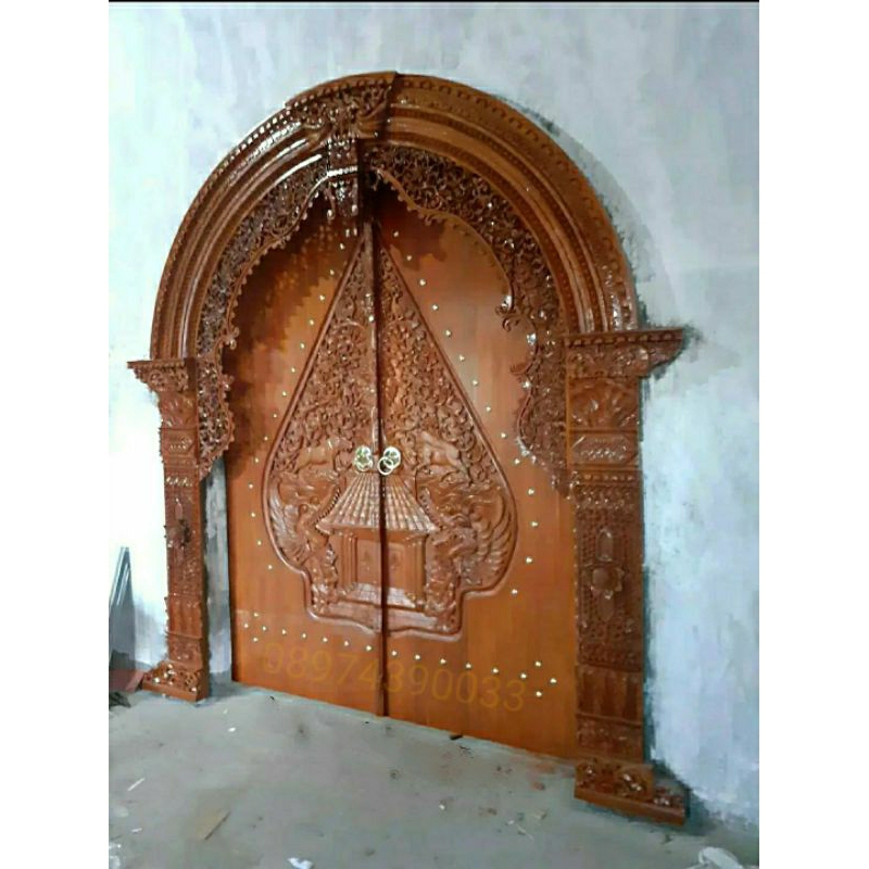 Pintu Gapura Jati Ukir premium, Gapura Jati Motif wayang kelir