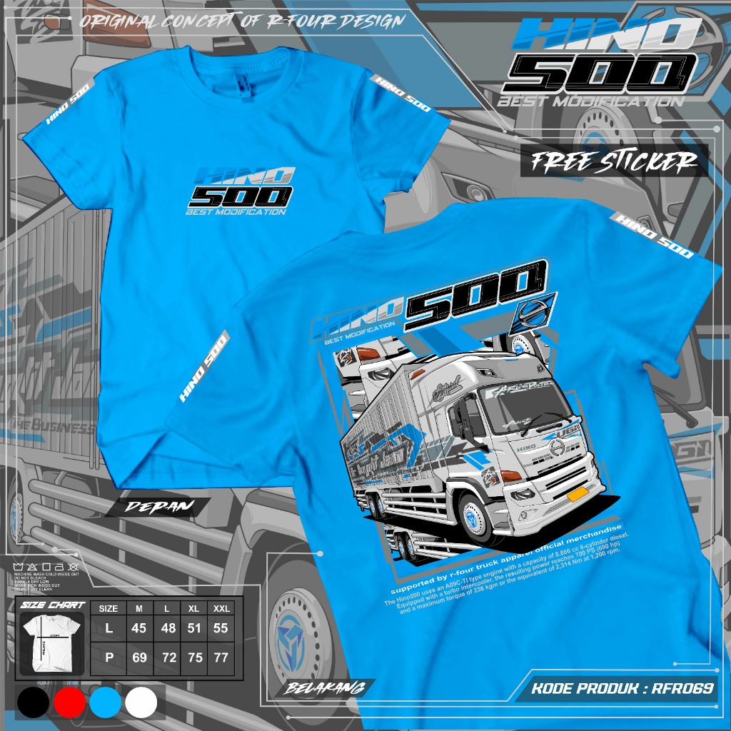 Cod Kaos Truk Hino 500 Box Truck Tronton RFR069 Free Sticker Lengan Pendek Katun Unisex