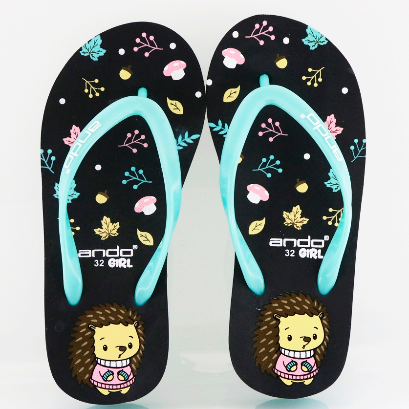 NEW  ANDO HEDGEHOG BLACK/MINT - Sandal Wedges Anak Besar Rumah Ando