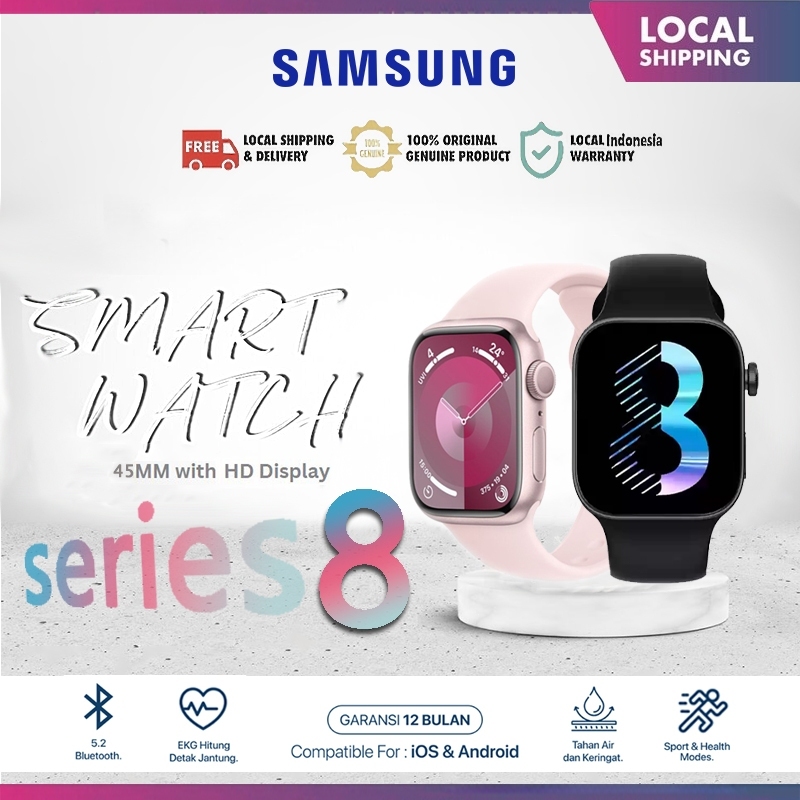 [100%Ori] Samsung Smartwatch Watch 8 Pro Jam Pintar Olahraga Bluetooth Smart Watch Pintar Wanita Tahan Air Jam Tangan Pintar IP68 Monitor Monitor Detak Jantung Pria Smart Watch