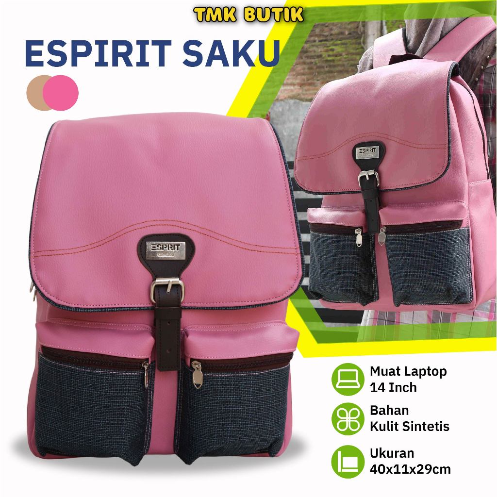OBRAL DISKON PROMO Tas Ransel Laptop Cewe Wanita Back Pack Esprit Sekolah Kuliah Fashion Distro Lucu