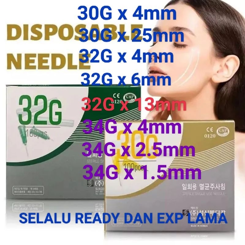 34G jarum meso jarum 30Gx4mm 32Gx13mm sungshim mesogun jarum meso jarum skin booster jarum mesogun e