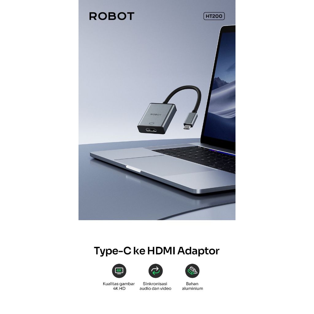 Robot Ht200 Adapter Kabel Hdmi Colokan Adaptor Type c To Hdmi With 4k 30Hz Hd Macbook Tv Audio Ke La