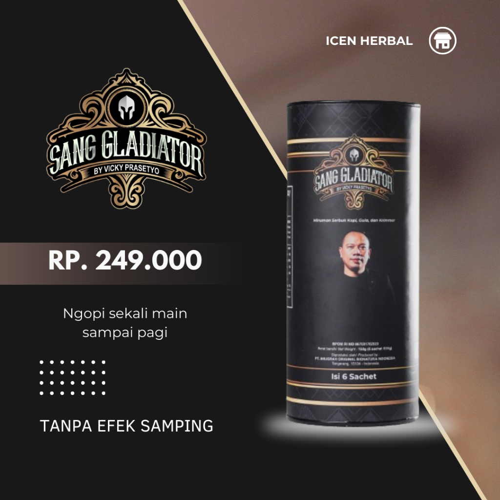 

Kopi Sang Gladiator by Vicky Prasetyo Halal Bpom - Kuat Tak Terkalahkan - 1 Pack isi 6 Sachet