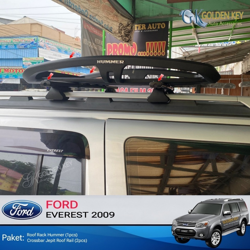 PAKET Ford Everest Roof Rack Hummer Small + Crossbar Jepit Roof Rail Rak Bagasi Atas Mobil