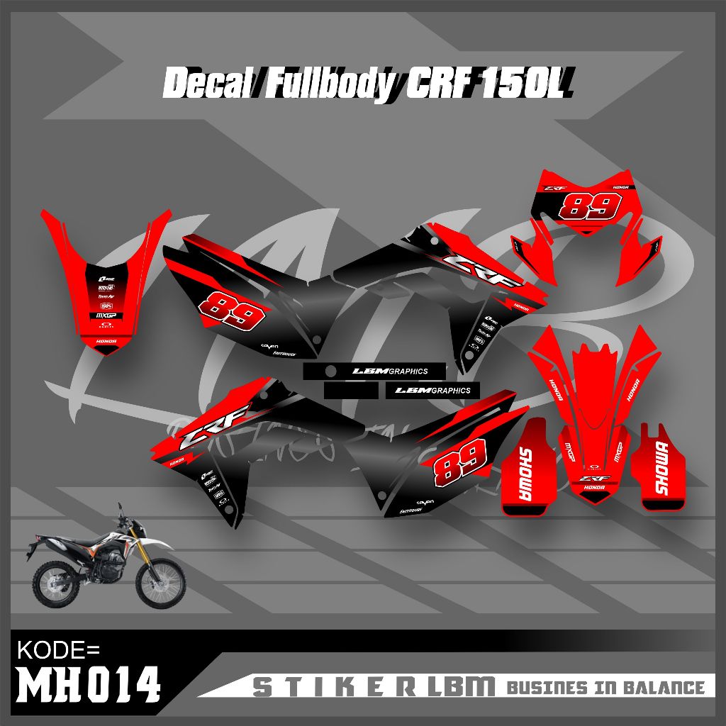 DECAL CRF 150 L SUPERMOTO FULL BODY HITAM SUPER GLOSSY DOFF DESAIN SIMPLE KEREN