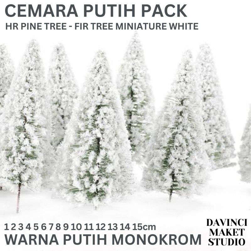 (HR) Miniatur Pohon Cemara Kepyur Putih Monokrom Maket Diorama - Fir Tree White Monochrome Tinggi 1c