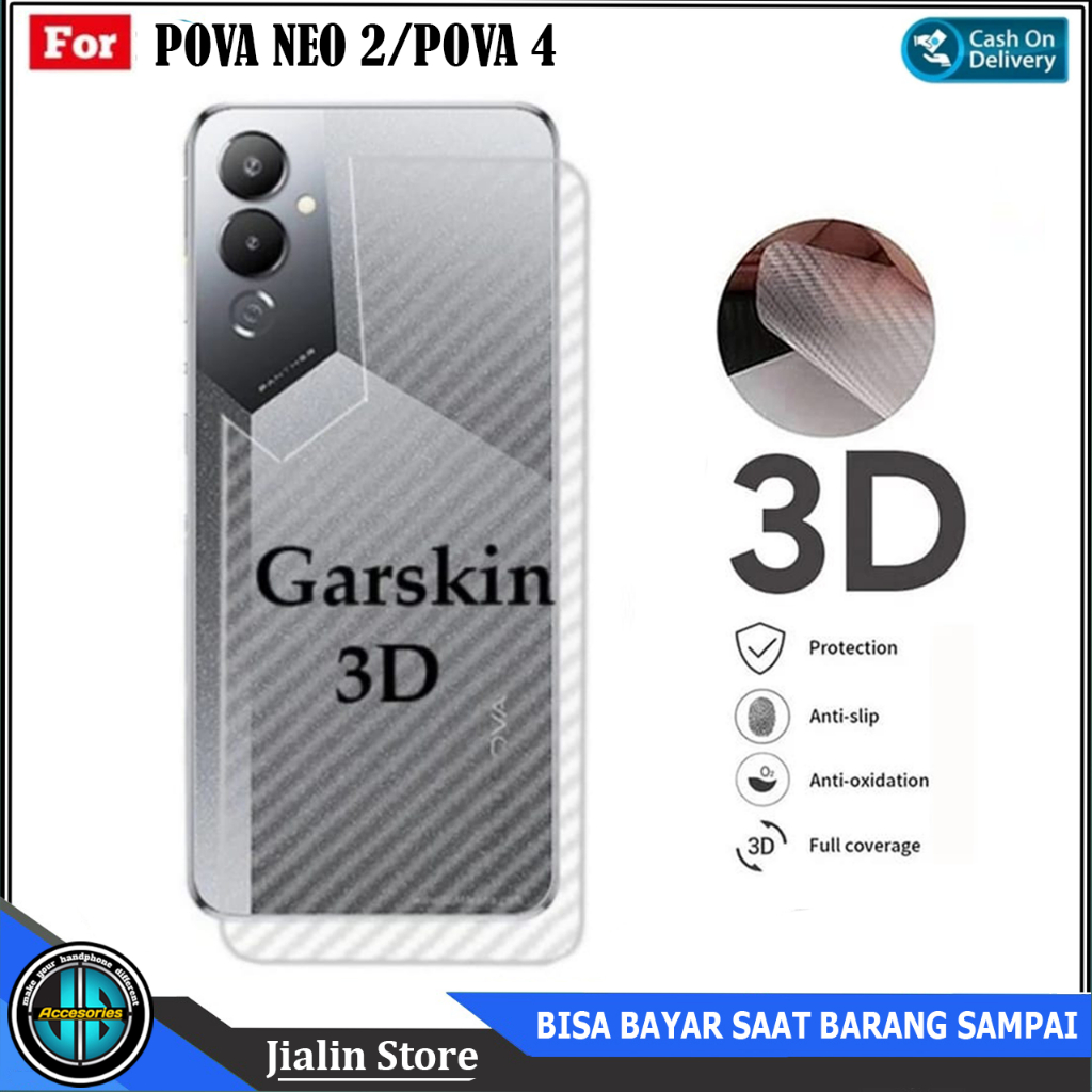 GARSKIN CARBON BACK 3D TECNO POVA NEO 2 POVA 4 ANTIGORES PELINDUNG COVER BELAKANG HP