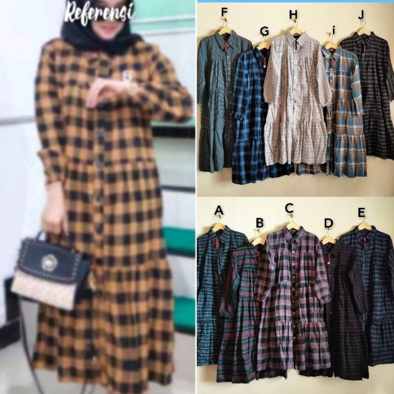 Long tunik/midi flanel kotak jevanni wanita