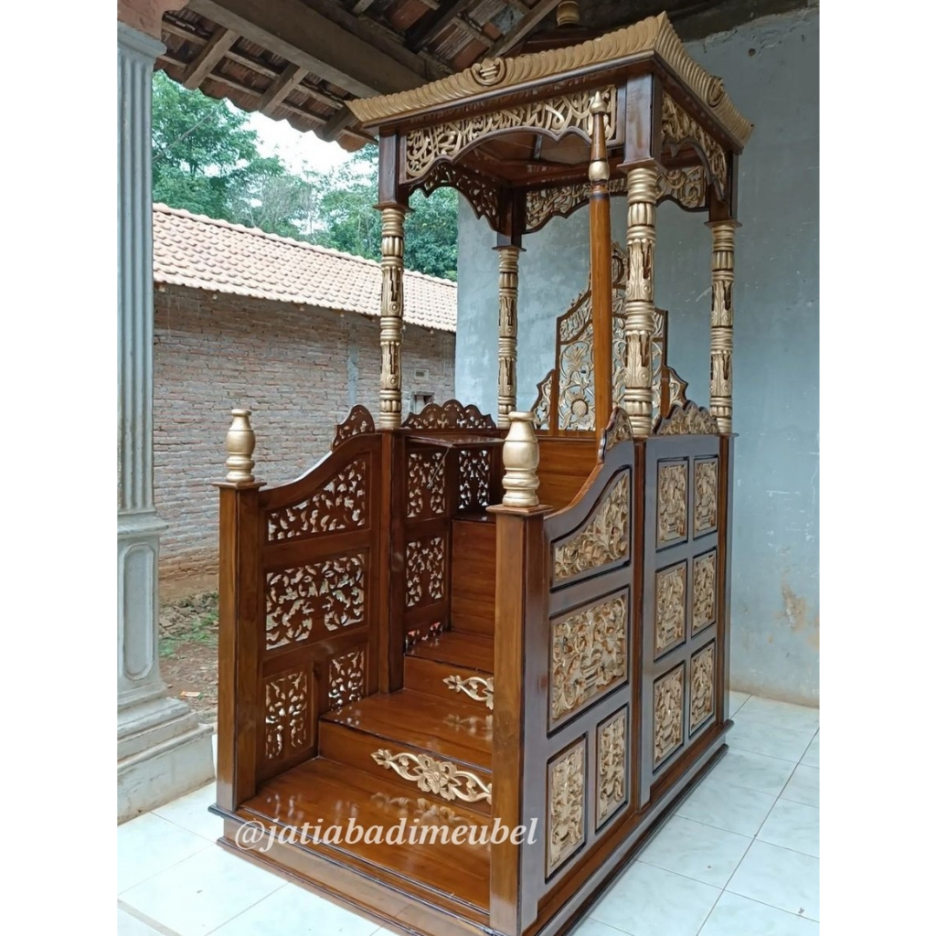 Mimbar Masjid Kubah Besar Ukiran Kayu Jati, Podium Mimbar Ceramah Masjid Mimbar Khutbah Jati Pintu D