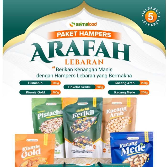 

Paket Hampers Lebaran Premium Arafah Salmafood Kacang Mede Kacang Almond Cokelat Kerikil Kismis Kacang Pistachio Asli Original