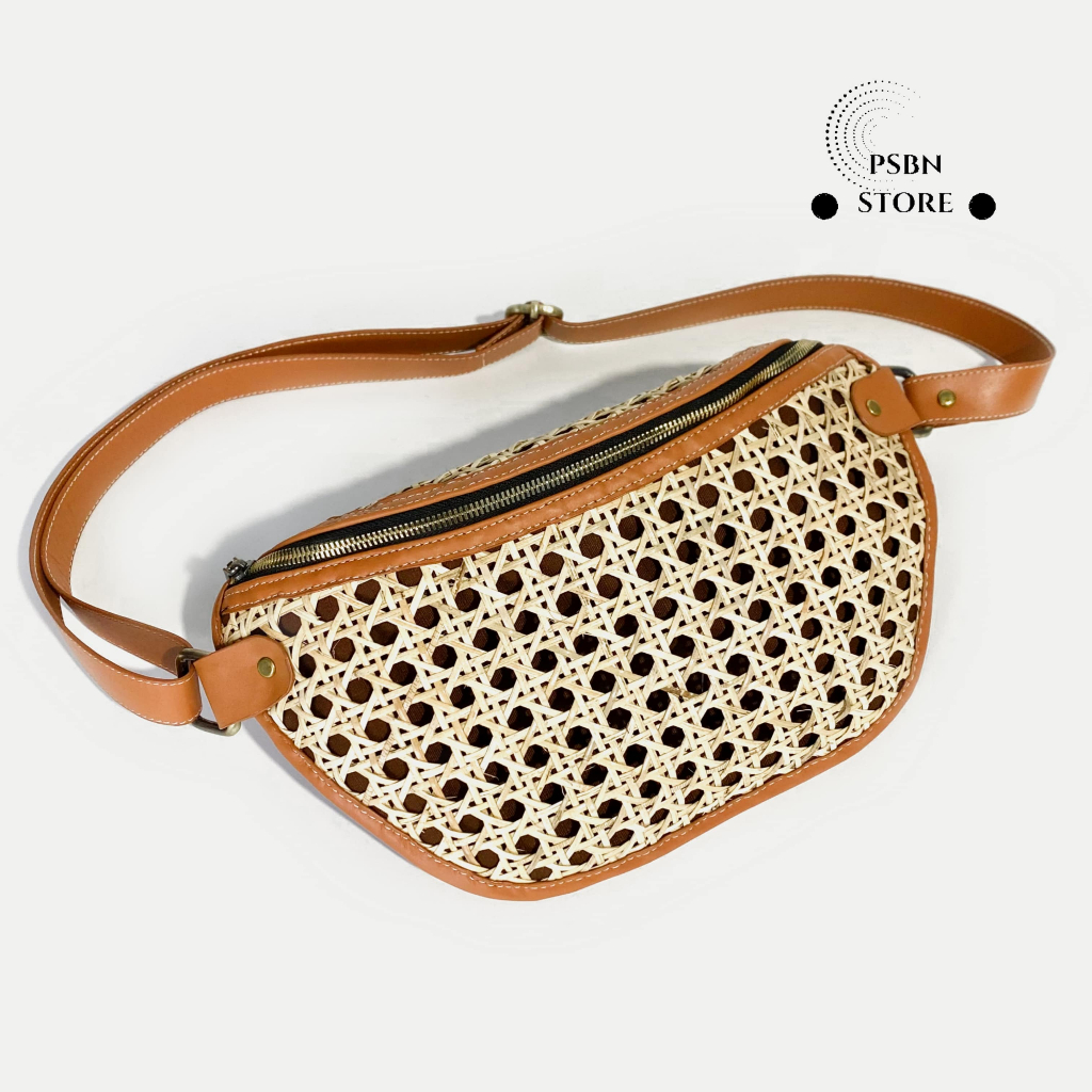 PSBN - Zola Weist Bag Rattan Kulit Asli Weist Bag Rotan Pria/Wanita Kekinian