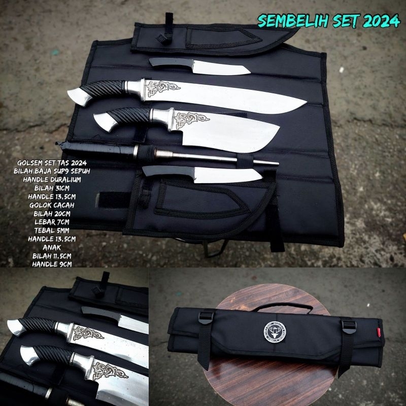 pisau daging satu set seset kulit sapi