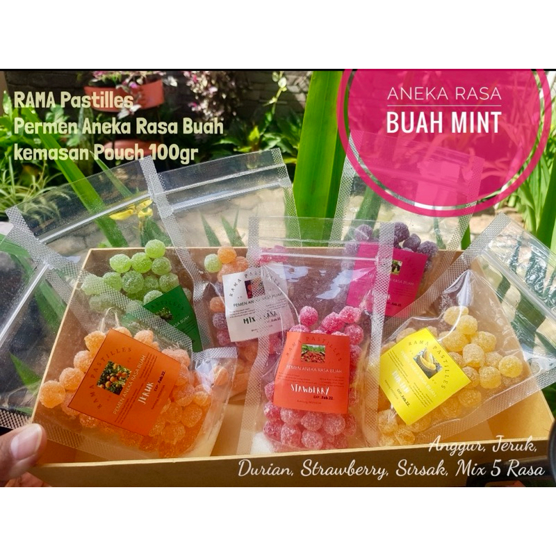

Permen Aneka Rasa Buah Ekstra Mint Pedas Kemasan Pouch 100 g Rama Pastilles