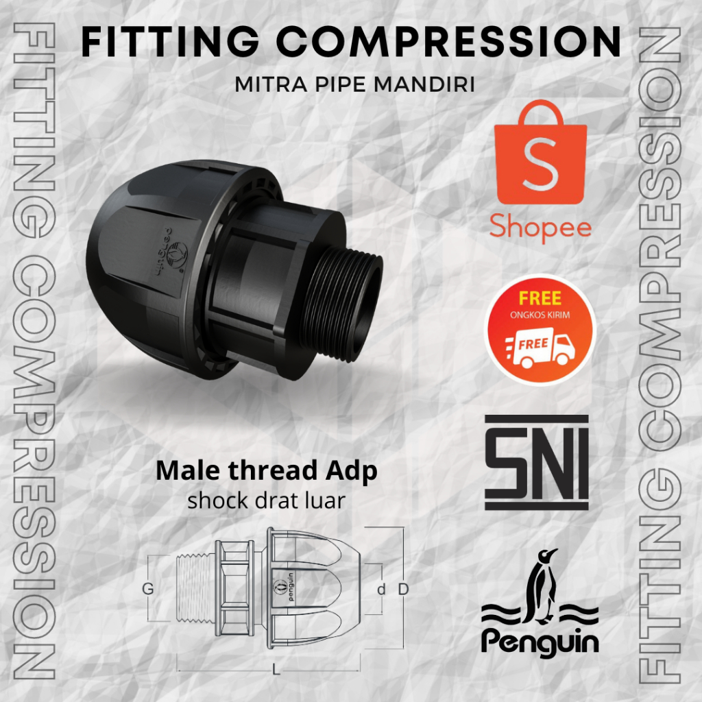 Fitting HDPE Compression Male Thread Adaptor/shock drat luar 75 mm