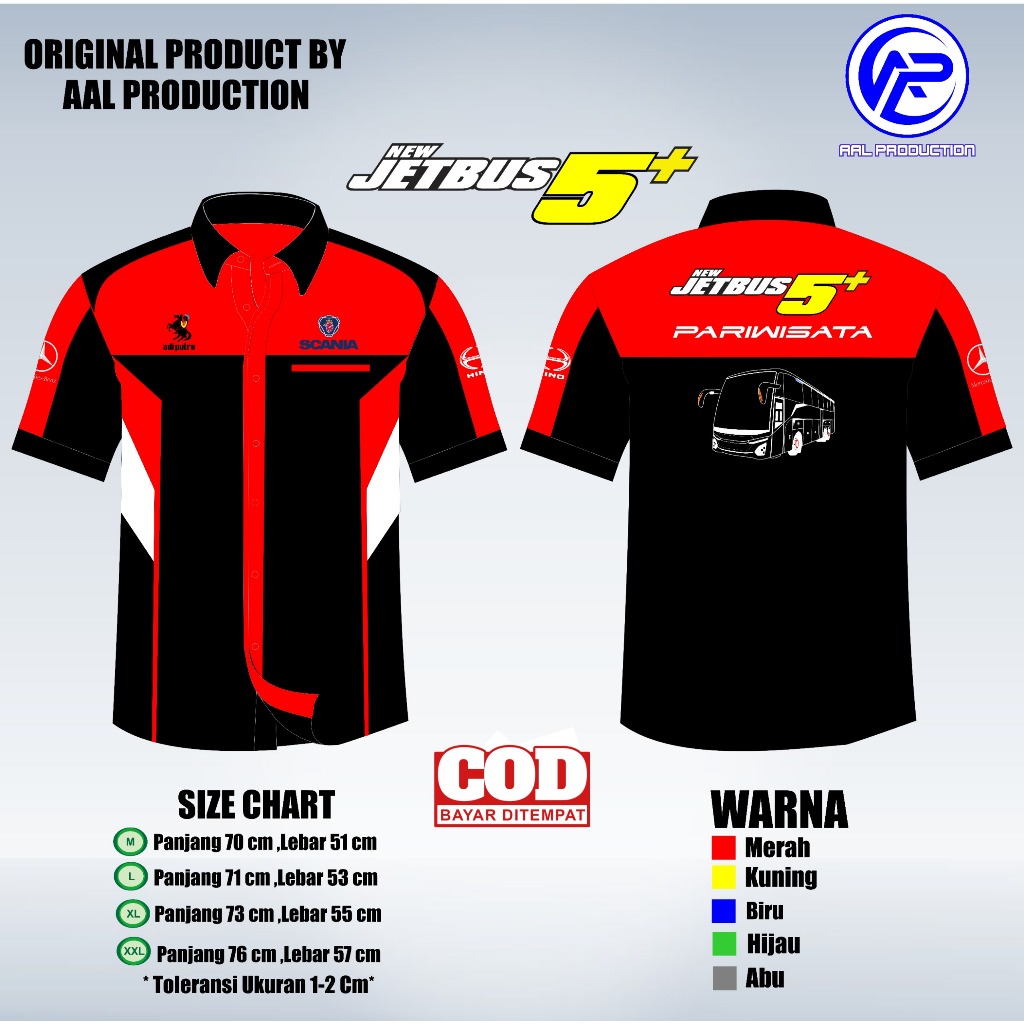 Kemeja Jetbus 5+ Kemeja Bus Jetbus 5+ Pariwisata Terbaru Full Bordir Premium