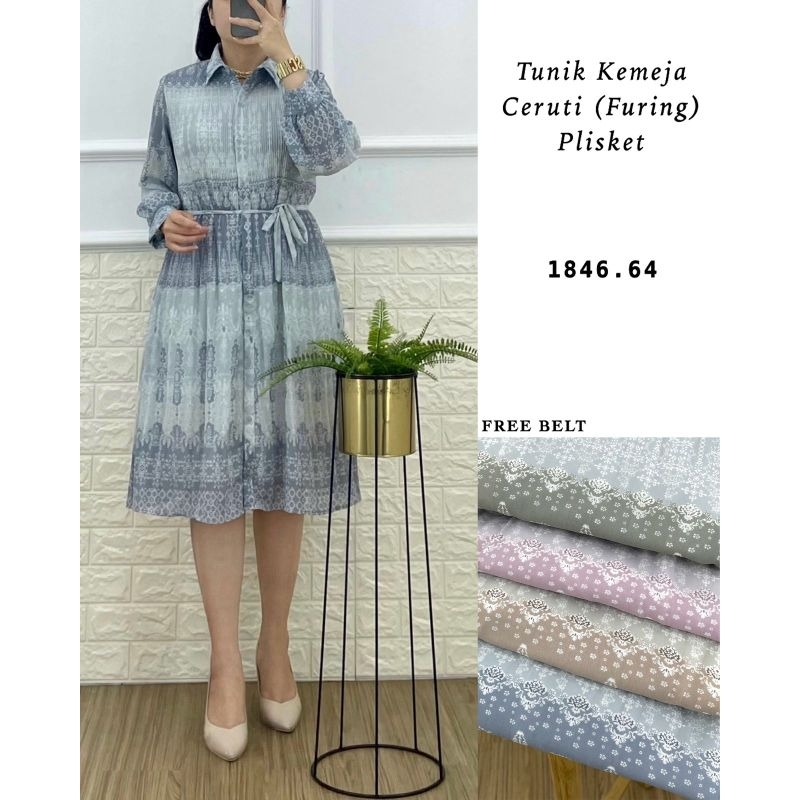 Tunik kemeja plisket tunik wanita motif