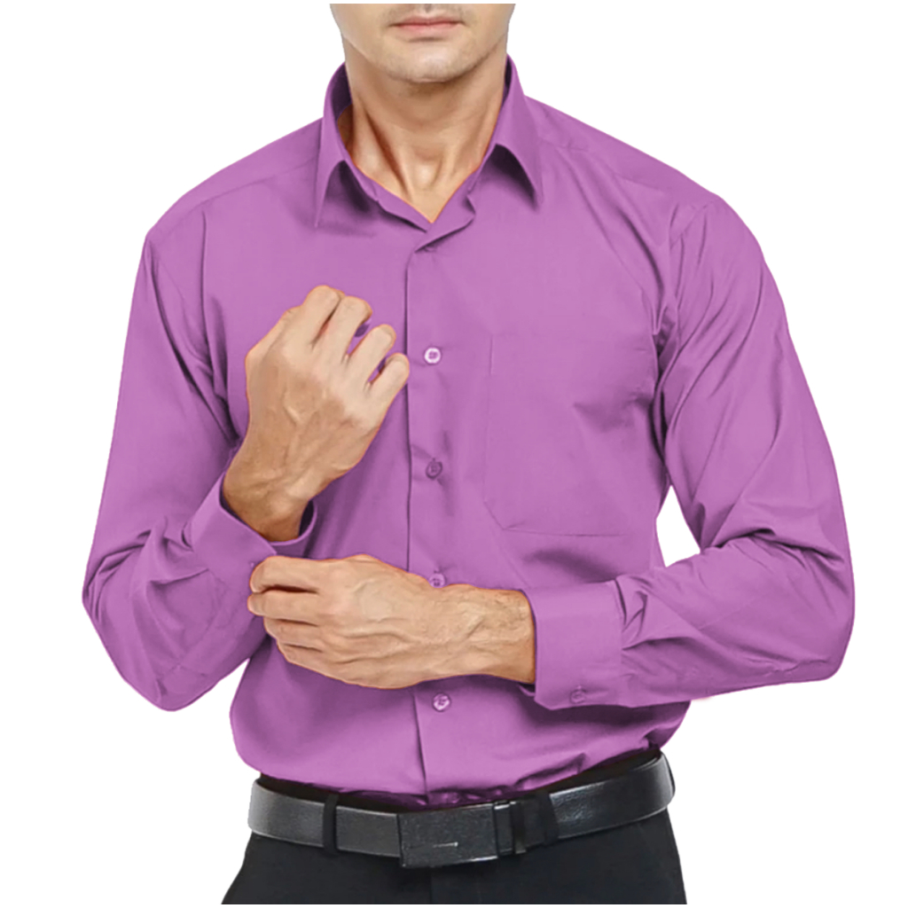 Kemeja Lilac Pria Polos Dewasa Lengan Panjang katun Poplin