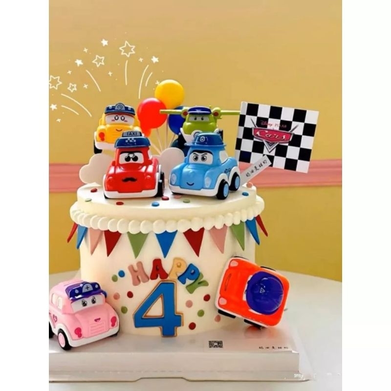 {MY} Topper Cake Robocar Poli 1set isi 6pcs / Pajangan Mobil Robocar Kue Ulang Tahun / Hiasan Kue Ul