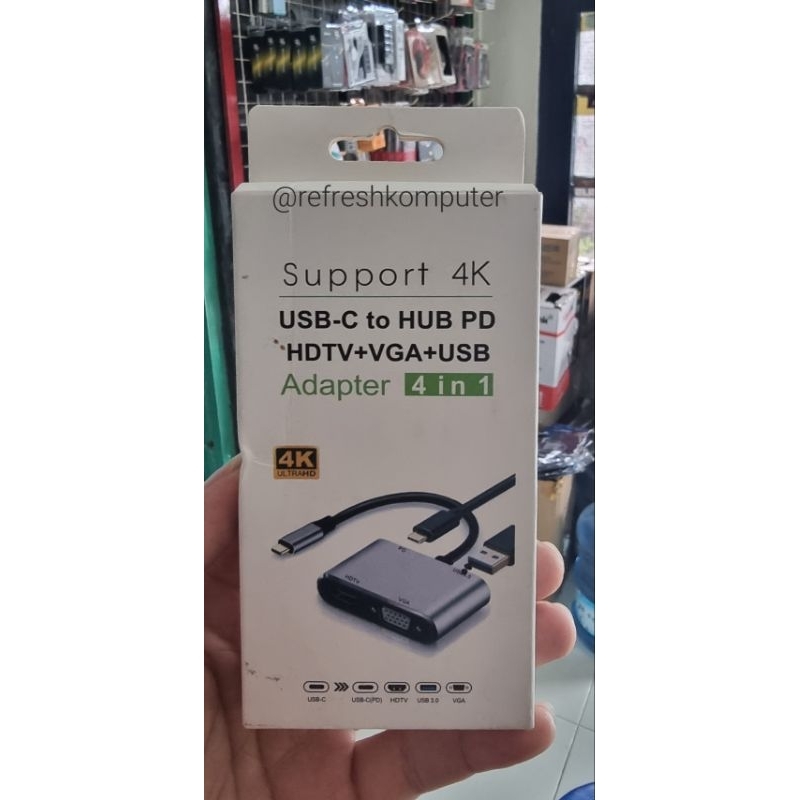 Konverter usb type c to  hdmi dan vga support 4K