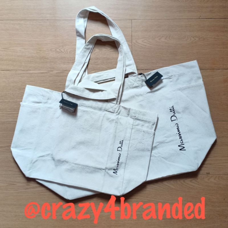 Massimo Dutti Logo Foldable Shopper Ecru Cotton Bag (M & L)