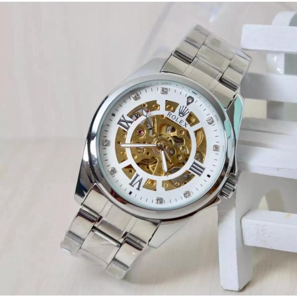 Jam Tangan Cowok Rolex Automatic Transparan - Jam Rolex Asli Pria Tanpa Batrai Full Set Box Rolex Or