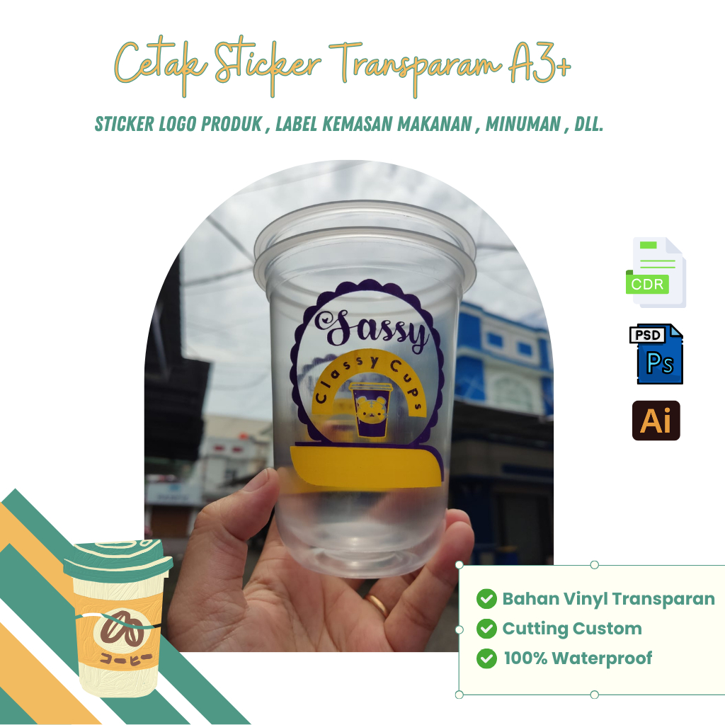 

Stiker Transparan Vinyl Logo Produk Label Kemasan Minuman Makanan