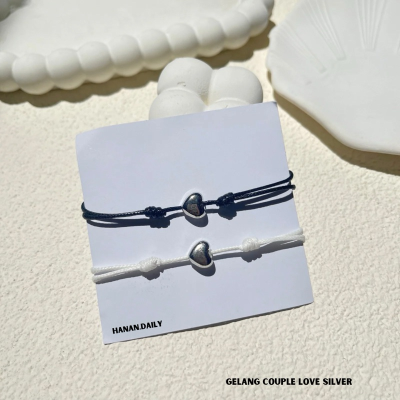 (Couple 2) Gelang Couple Love Silver Hitam Putih Couple | Gelang Persahabatan