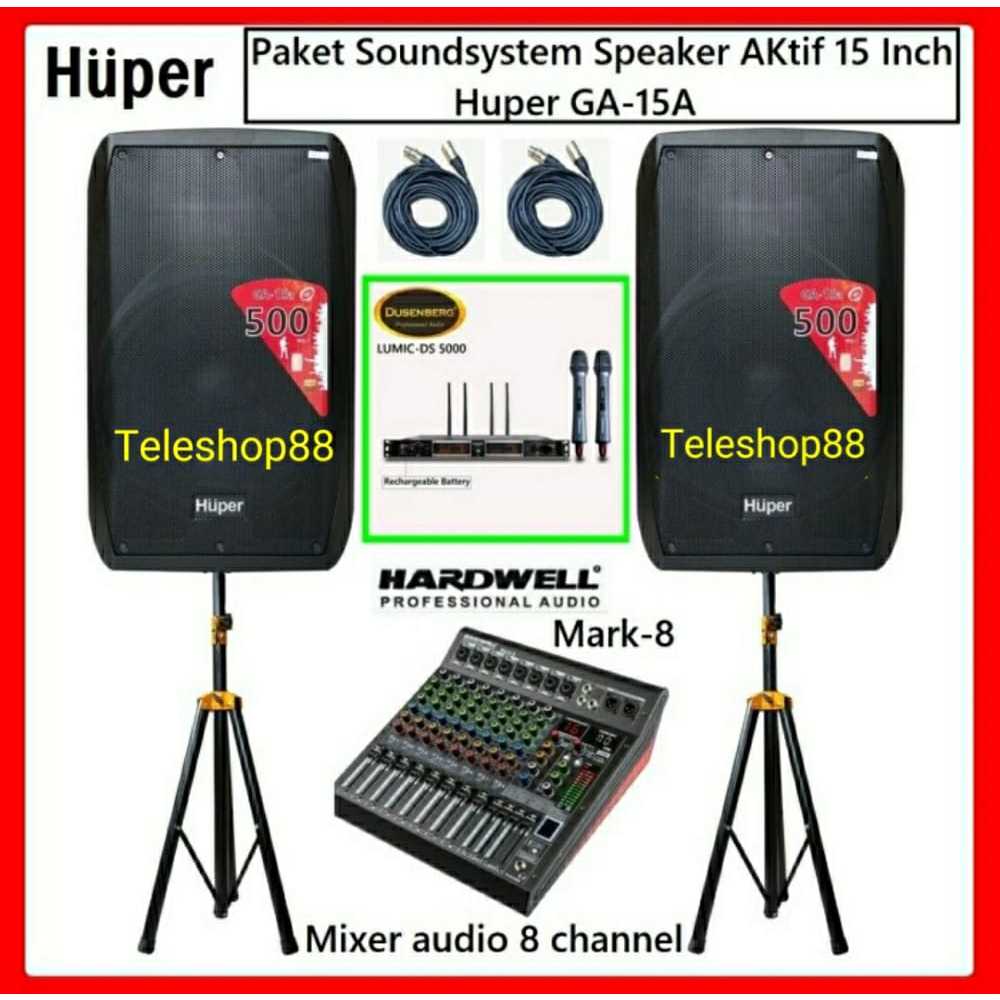 Paket Sound System Speaker Aktif 15 Inch Huper GA15A Mixer 8 channel