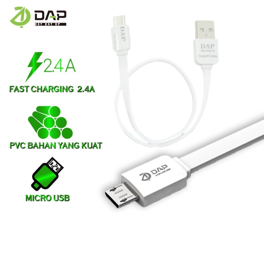 Kabel Data DM30/DM100/DM200 -DAP- Micro USB Pipih Fast Charging 2.4A