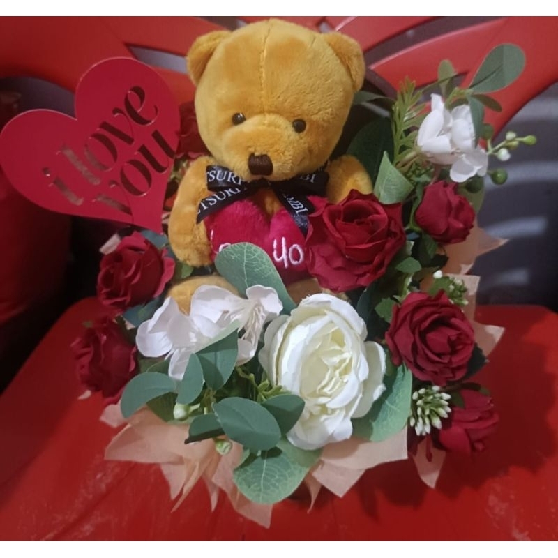 buket bunga + boneka