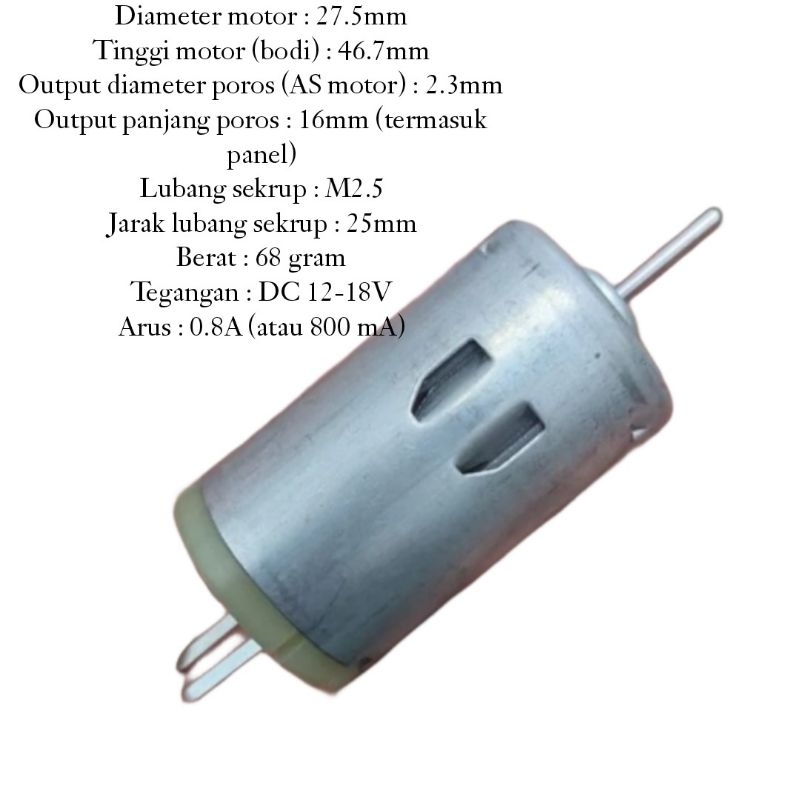 DC Motor Dinamo 385 DC 12V 15W As 2.3mm
