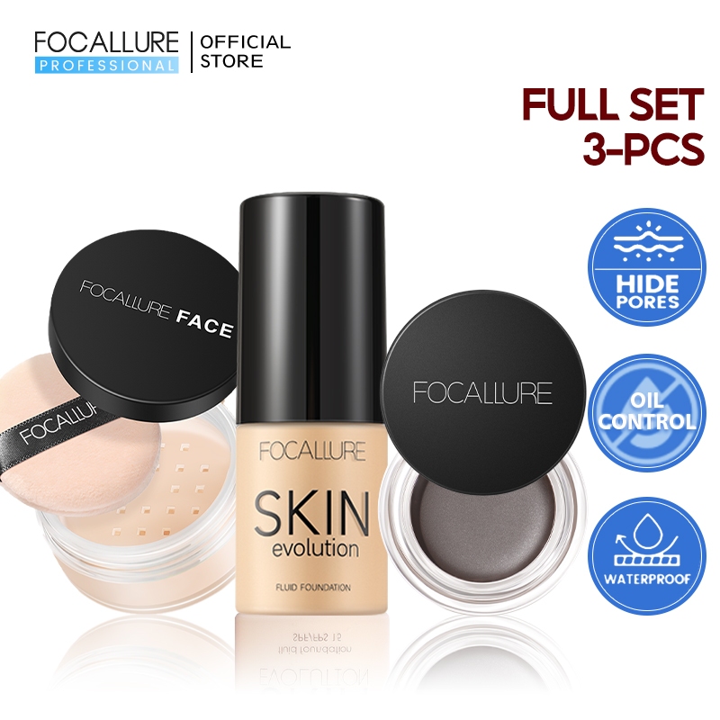 FOCALLURE 3PCS Set Eyebrow Cream Loose Powder Foundation