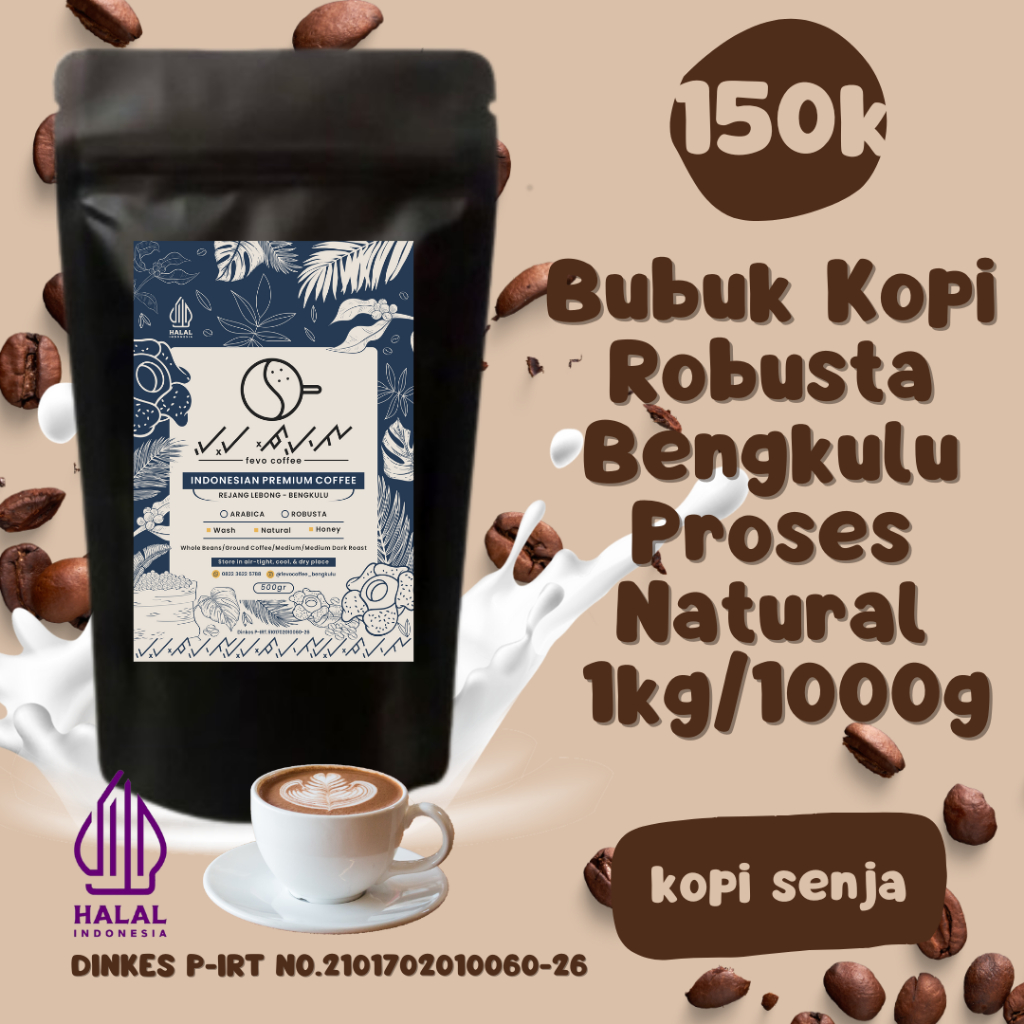 

Kopi Bubuk Robusta 1 Kg produk Fevo Coffee Bengkulu 100% Full Robusta Premium