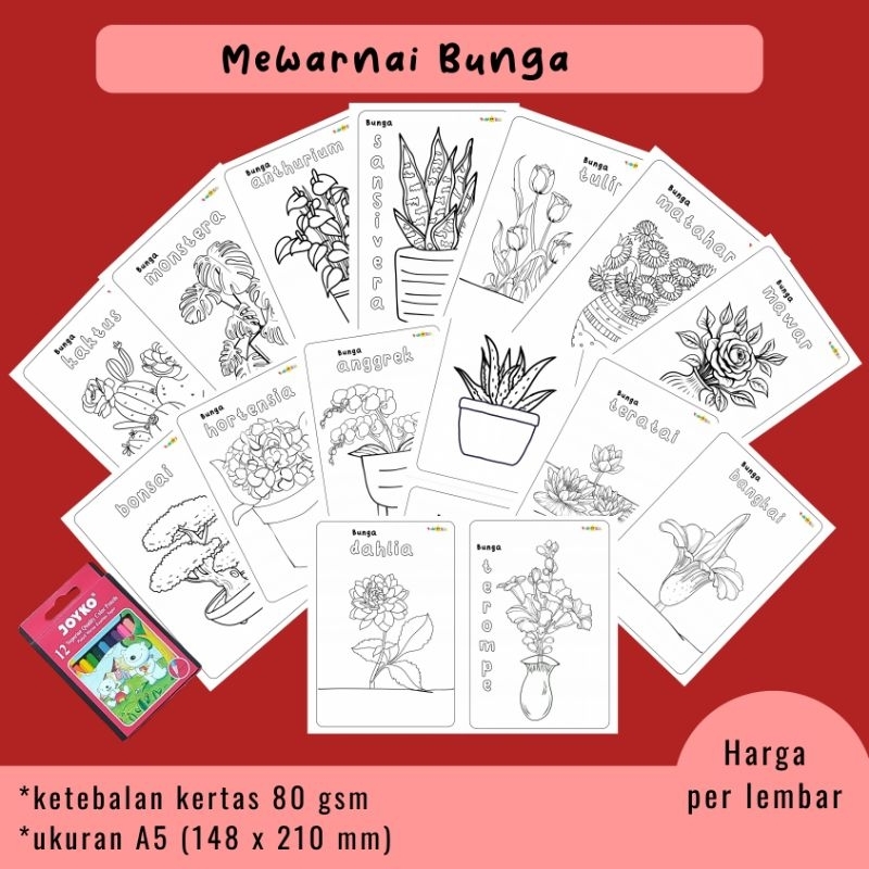 

Coloring / Lembar Mewarnai Anak PAUD TK Tema Bunga A5 - harga per lembar