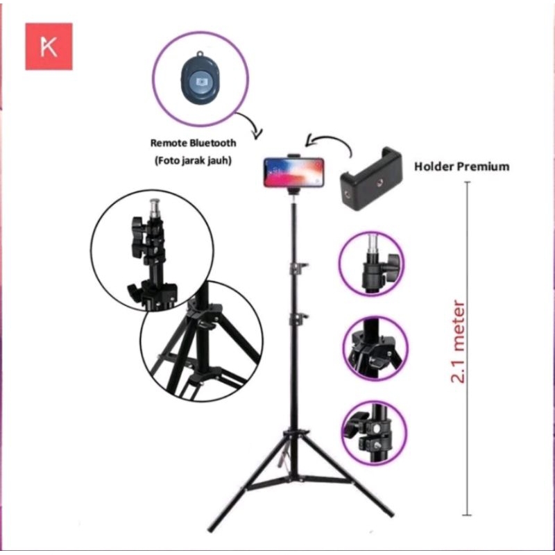 Tripod HP 2 Meter | Tripod 2 Meter | Tripod Handphone 2 Meter Besi | Holder Hp Tomsis Remote Bluetoo