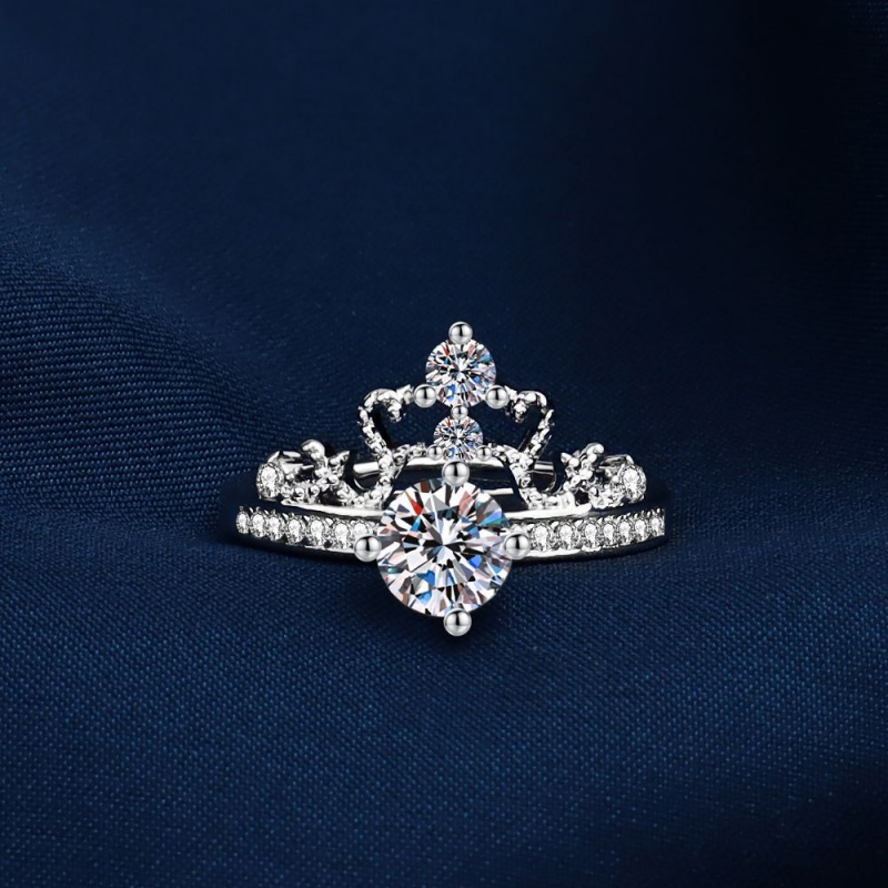 Cincin Couple Tunangan Perak Asli  Emas Putih Berlian Cincin Lamaran Kawin Desain Princess Crown
