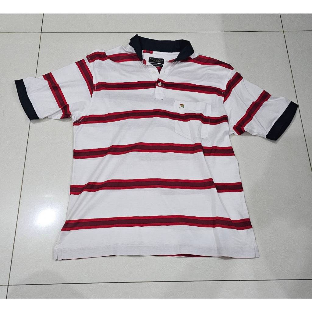 Kaos Polo Strip Merah Hitam Putih Motif Size M