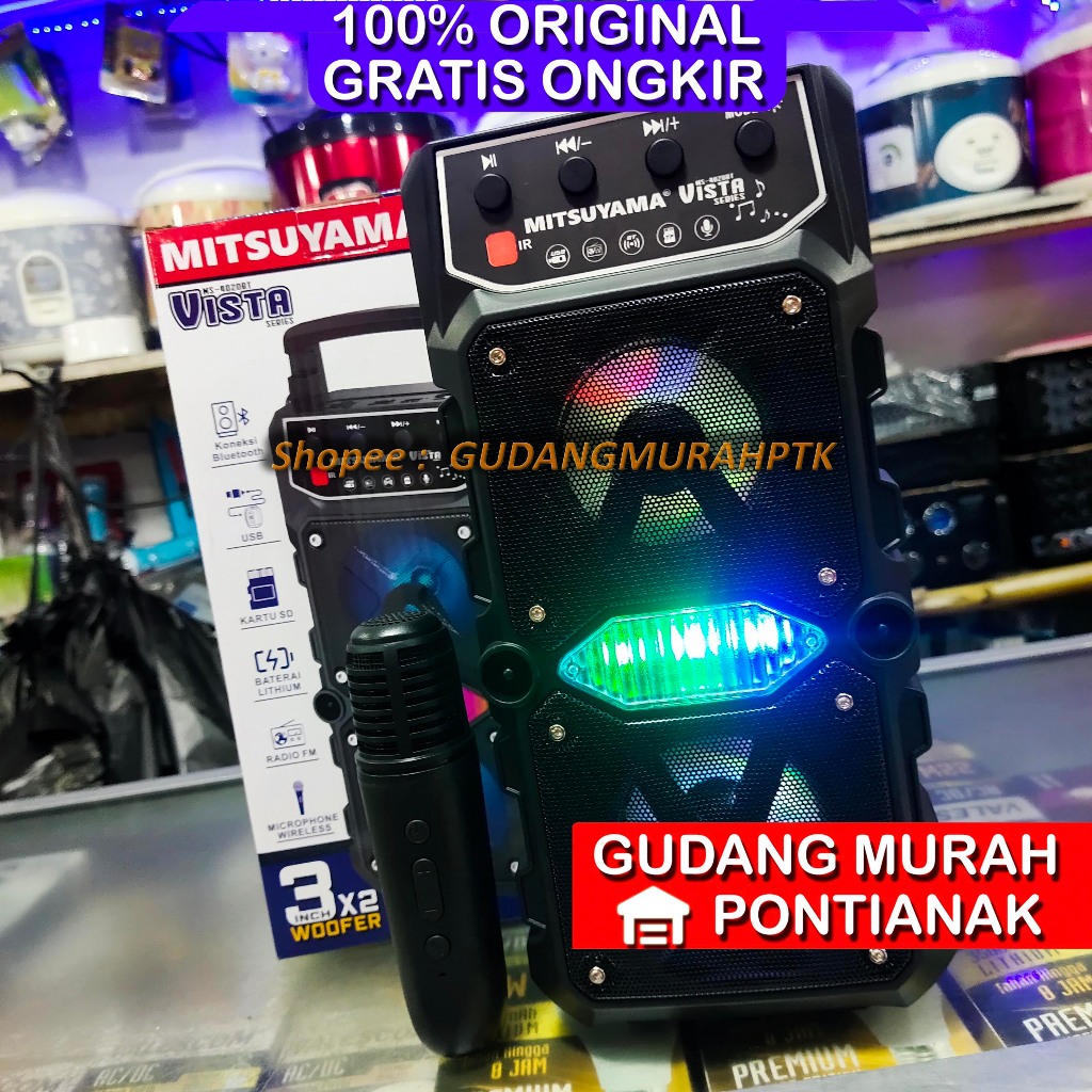 Speaker Bluetooth Double Salon Ganda + Mic Tanpa Kabel Mic Wireless Karaoke Mitsuyama MS-4020BT Vist