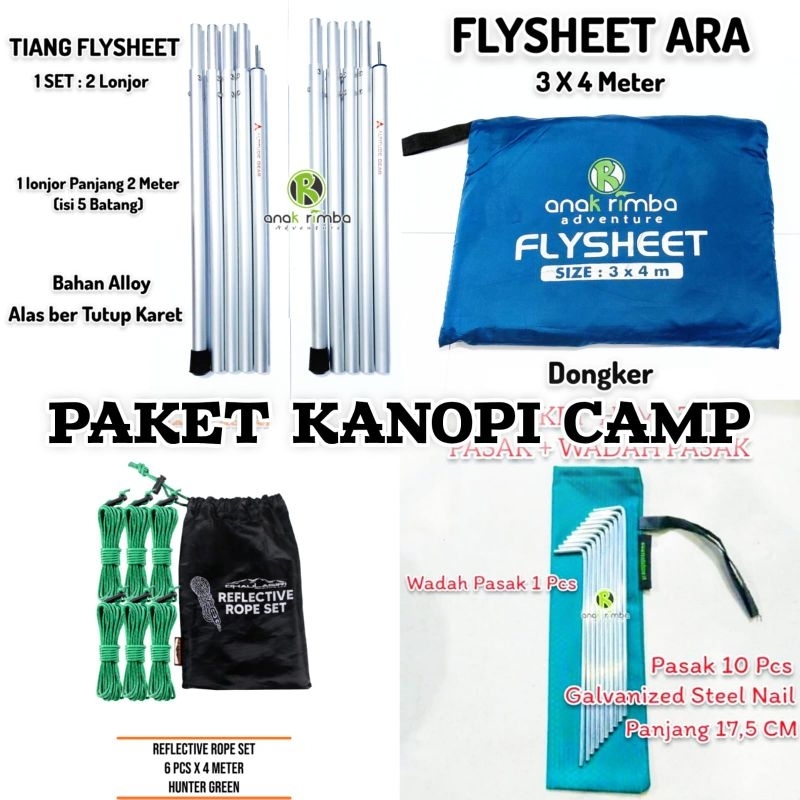 PAKET KANOPI CAMP FLYSHEET TIANG FLYSHEET TALI TENDA PASAK TENDA DOME
