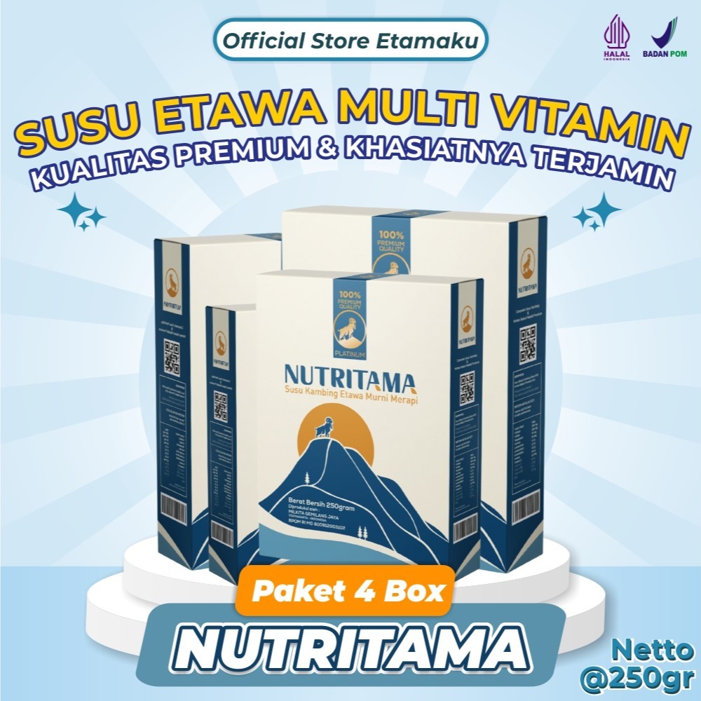 

Nutritama Susu Bubuk Etawa Paket 4 Box 1000gram / 1kg Susu Premium untuk kesehatan tubuh keluarga sehat