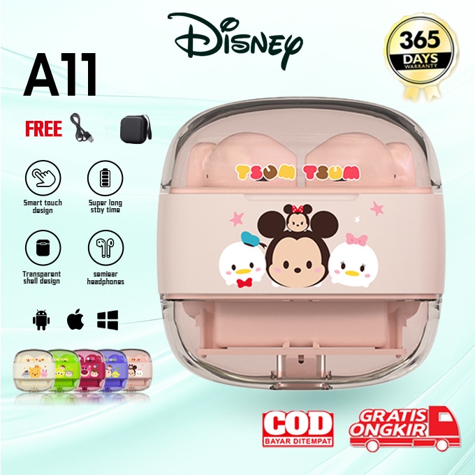 	 𝗥𝗘𝗦𝗠𝗜 Disney A11 Headset Bluetooth 5.3 Pola Beruang Merah Muda Lotso TWS HIFI Stereo Headphone Sound Smart Touch wireless earphone gaming Super Bass henset Kebisingan Reduc Musik Dengan Mic handset earbuds	