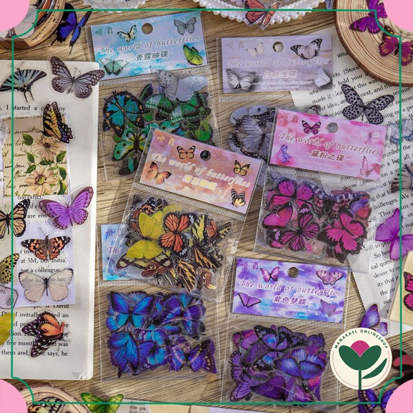 

1 set isi 40 pcs sticker world of butterfly vintage retro deco stiker kupu-kupu aesthetic MK1701