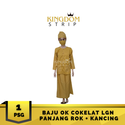 Baju OK Cokelat Lengan Panjang Baju Kancing Rok