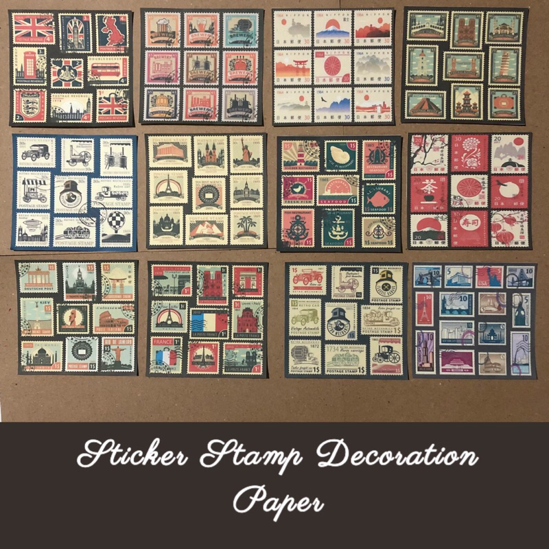 

Stamp Stiker Perangko Vintage Old Dekorasi kertas 1 set 12 lembar #(066)