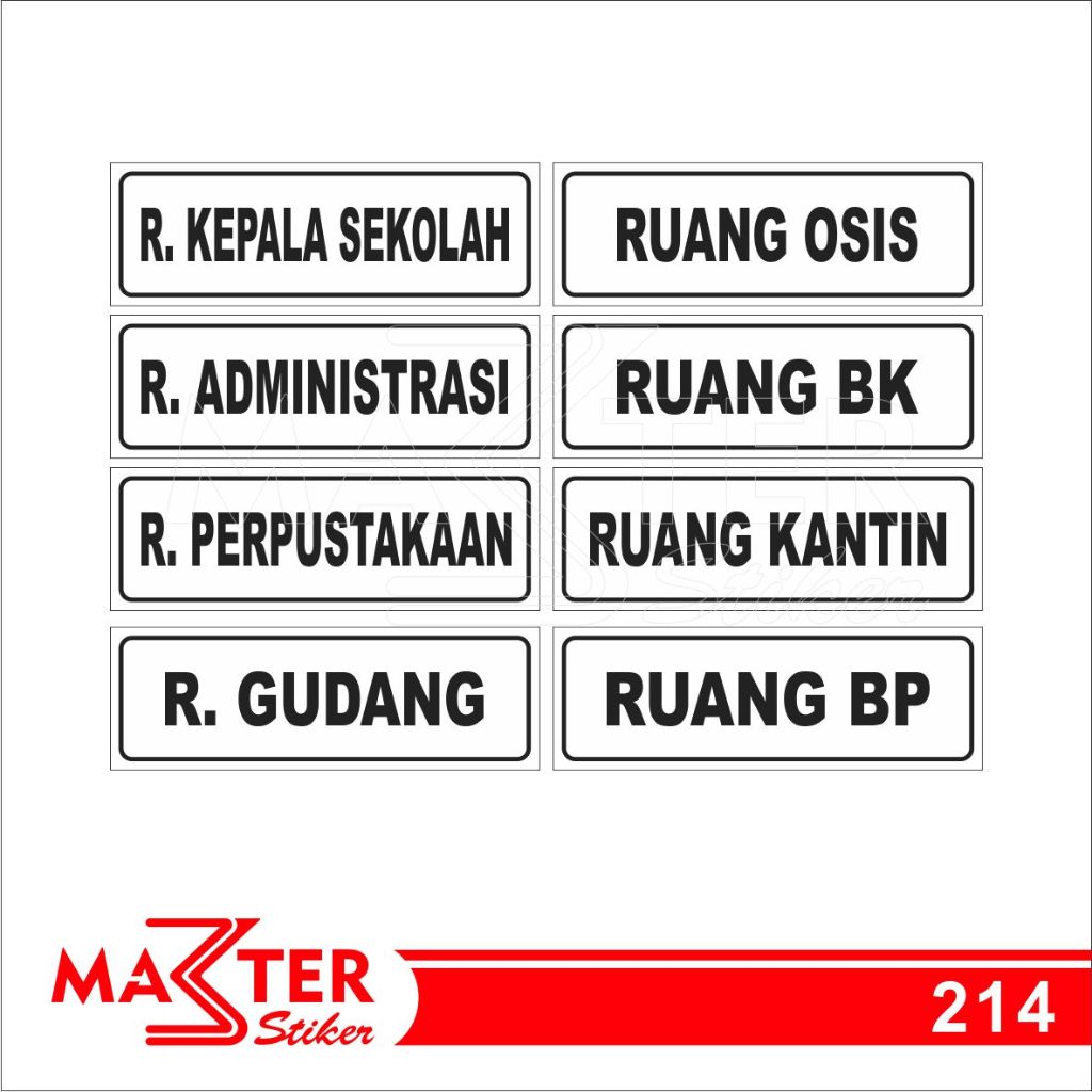 

214 - Stiker Nama Ruangan di Sekolah, Sticker Vinyl, Premium, Tahan Air, Termurah, dan Bisa Custom