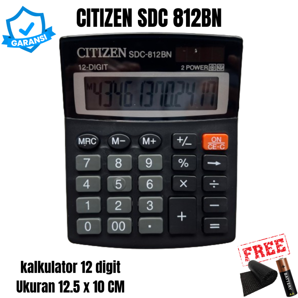 

Kalkulator CT 812BN Ukuran Sedang 12Digit Dual Power Baterai dan Panel Surya