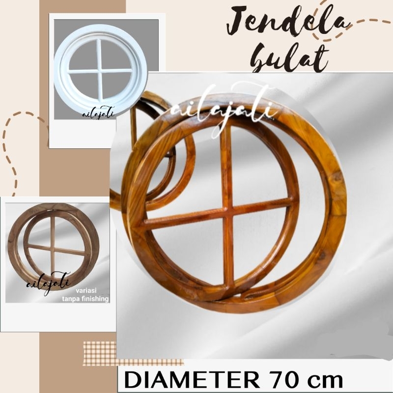KB2_70 cm Jendela Bulat Classic Kayu Jati Putar Diameter 70 centimeter