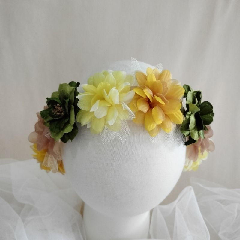 Mustard Green Flower Crown | Mahkota Bunga Bandana Bayi | Bando Anak Dewasa