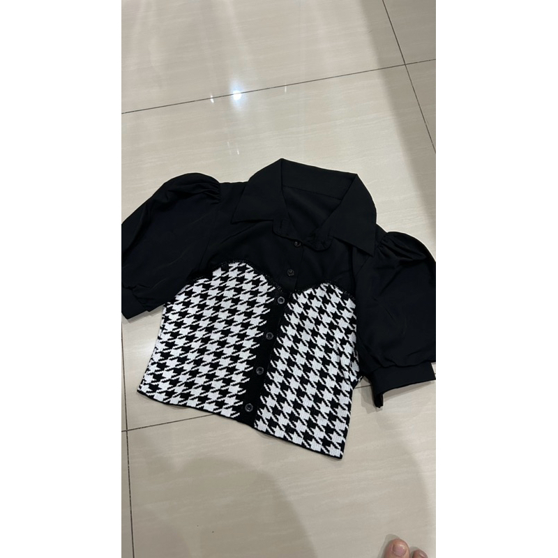 Top puffy houndstooth PO BKK Bangkok